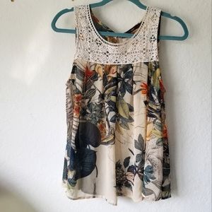 Hazel Sleeveless Floral Blouse with Lace Detail
